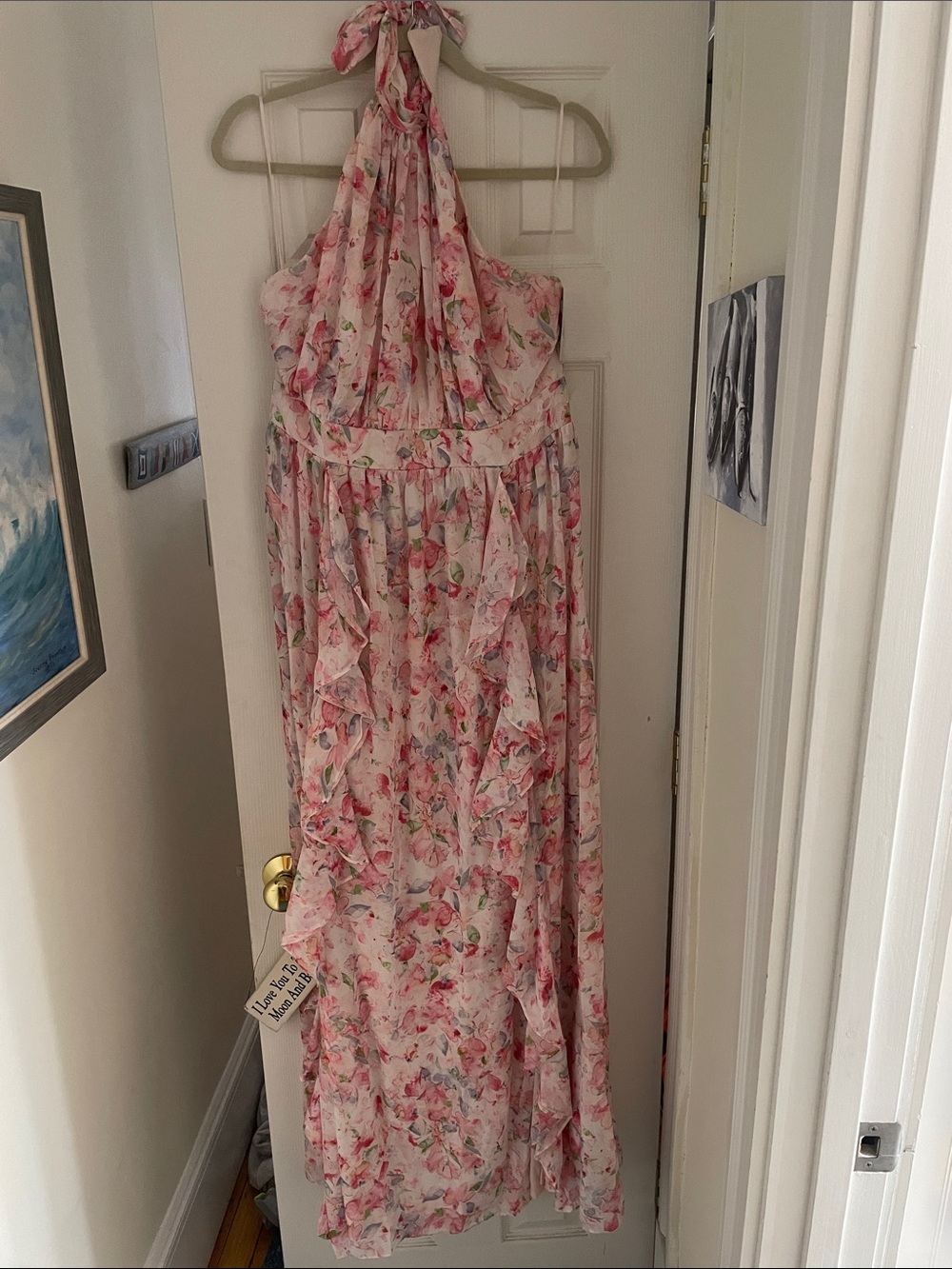 Birdy Grey Pink Floral Halter Maxi Dress